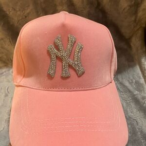 Pink Baseball Cap with Rhinestone Logo